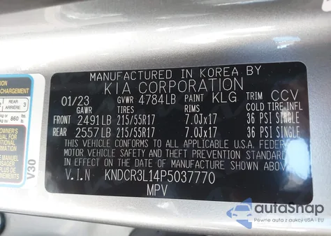 2023 Kia Niro Ev Wind z USA, uszkodzony, nr VIN KNDCR3L14P5037770